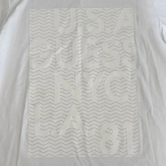 Guess White V-Neck Embossed Logo Short Sleeve Tee - Picture 4 of 6